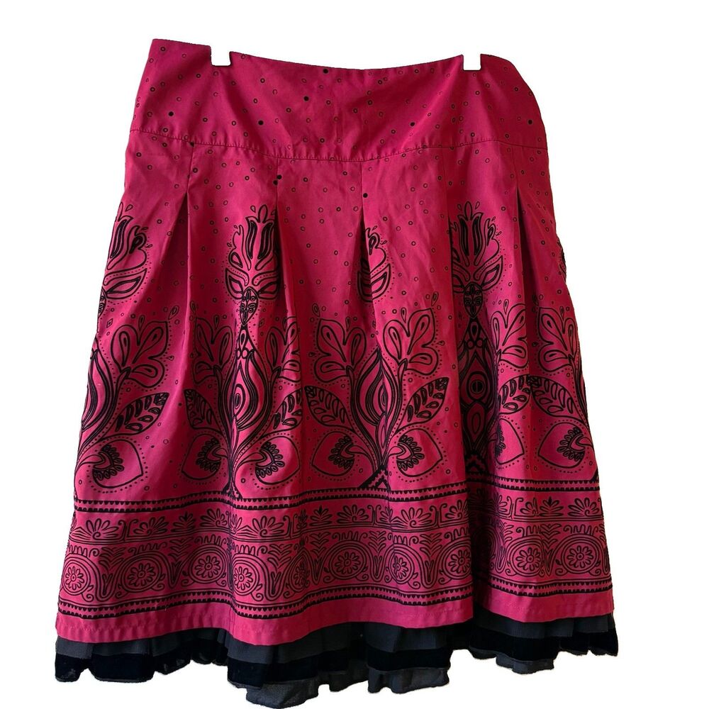 Apt. 9  Women's Red/Black Floral A-Line Layered Knee Length Skirt  10